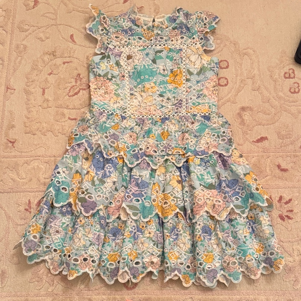 Colorful Floral Kids Dress with Lace Accents